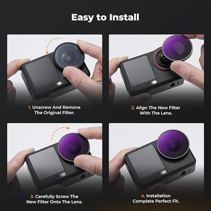 K&F CONCEPT ND Filter Kit Compatible with DJI Osmo Action 6, ND8 ND16 ND32 ND64 4 Pack Light Reduction Exposure Control Optical Glass Filters with Multi-Layer Coating