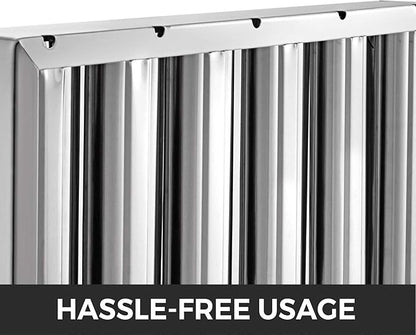 VBENLEM Pack of 6 Hood Filters 19.5W x 15.5H Inch, 430 Stainless Steel 5 Grooves Commercial Hood Filters, Range Hood Filter for Grease Rated Commercial Kitchen Exhaust Hoods