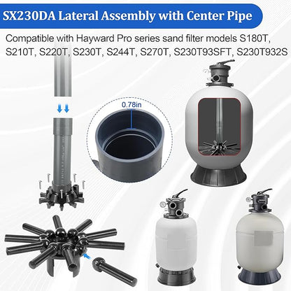 SX230DA Pool Filter Parts Lateral Assembly with Center Pipe Compatible with Hayward Pro Series Sand Filter Models S230T (2003- Present)