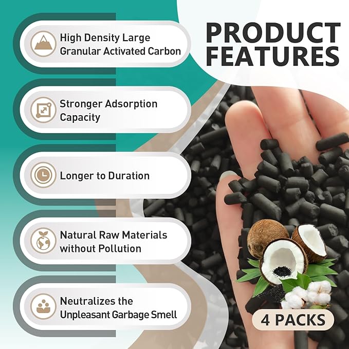 2 Pounds(4-Pack) Odor Absorbing Filter Refills for Lomi Smart Waste Kitchen Composter, Activated Charcoal Refills Compatible with Lomi Kitchen Composter