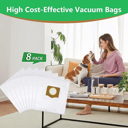 8 Pack AVG0905 Dust Filter Bags, Compatible with EGO Power 9 Gallon Wet/Dry Vacuum WDV0900, High Efficiency Dust Collection Vac Bags