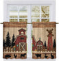 Brown Farmhouse Tier Curtains, Vintage Country Animals Wooden Grain Light Filtering Kitchen Curtains, 2Pcs Rod Pocket Half Window Treatments Panels for Sink Cafe Cabinet Basement 27.5x45 Inches