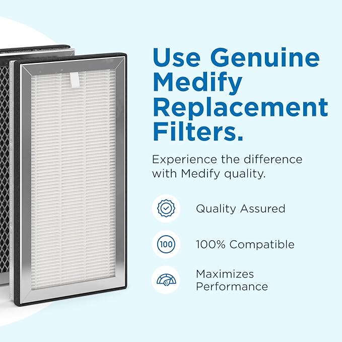 Medify MA-15 Set Genuine Replacement Filter for Allergens, Smoke, Wildfires, Dust, Odors, Pollen, Pet Dander | 3 in 1 with Pre-filter, HEPA H13 and Activated Carbon | Removal to 0.1 Microns | 2-Pack