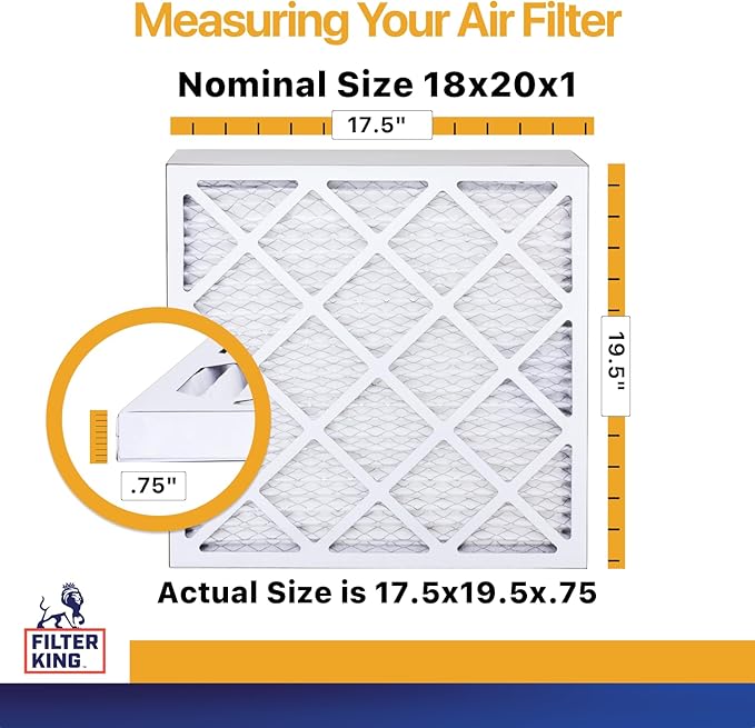 Filter King 18x20x1 Air Filter | 6-PACK | MERV 13 HVAC Pleated A/C Furnace Filters | MADE IN USA | Actual Size: 17.5 x 19.5 x .75"