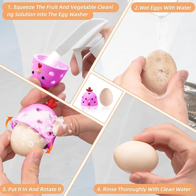 Silicone Egg Brush Cleaner, Egg Washer for Fresh Eggs, Egg Cleaner for Fresh Eggs, Egg Scrubber for Fresh Eggs, Reusable Cleaning Tools for Egg Washer (Pink)