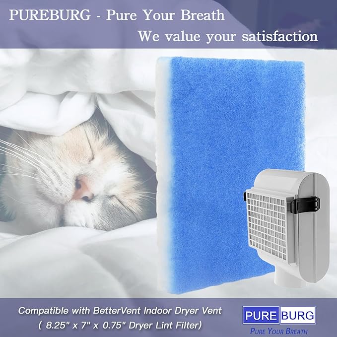 PUREBURG Replacement Dryer Filter Compatible with BetterVent Indoor Dryer Vent,12-Pack 8.25" x 7" x 0.75" Dryer Lint Filter