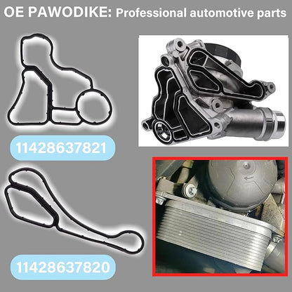 OEM Parts 2pcs, N55 N54 N52 N51 N20 Engine Oil Filter Housing Gasket kit, Cooler Seal Gaskets, for 2002-2021 BMW 1 2 3 4 5 6 7 Series X1 X3 X4 X5 X6 Z4 Original Sealing, 11428637820 11428637821