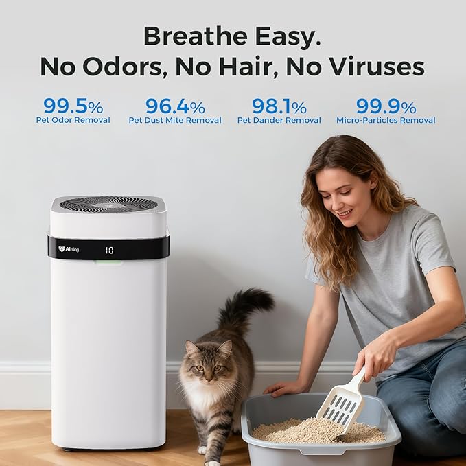 Airdog X5 Pet Air Purifier for Homes Covers Up to 1614 Ft², TPA Technology with Washable Filter, Air Quality Display, Quiet Sleep Mode,Air Purifier for Pet Hairs,Dander Odor Allergies