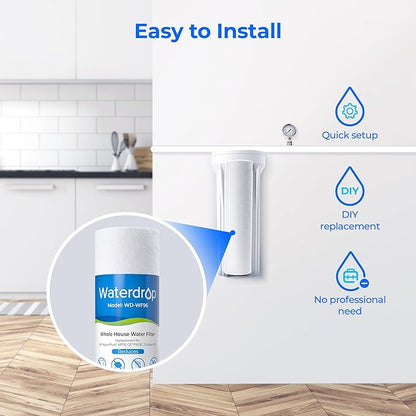 Waterdrop 5 Micron 10" x 2.5" Whole House Water Filter Replacement Cartridge, Sediment Water Filter Replacement for Any 10 inch RO Unit, Aqua-Pure® AP110, Culligan® P5, WHKF-GD05, 6 Pack