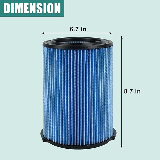 2 Pack VF5000 Wet/Dry Cartridge Replacement Filter for 5-20 Gallon Vacuums WD1450 WD0970 WD1270 WD09700 WD06700 WD1680 WD1851 RV2400A