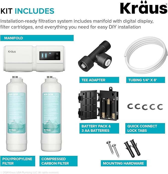 KRAUS Purita 2-Stage Under Sink Water Filtration System with Digital Display Monitor, FS-1001