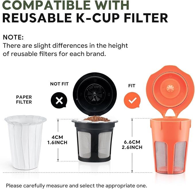 Disposable Paper Coffee Filters K Cup Paper Filters for K-eurig Single Brewer Reusable Cups, K-Cup Coffee Pods, Fit Most K eurig Single Serve Filter Brands Coffee Pods (White 100 Count, Large)
