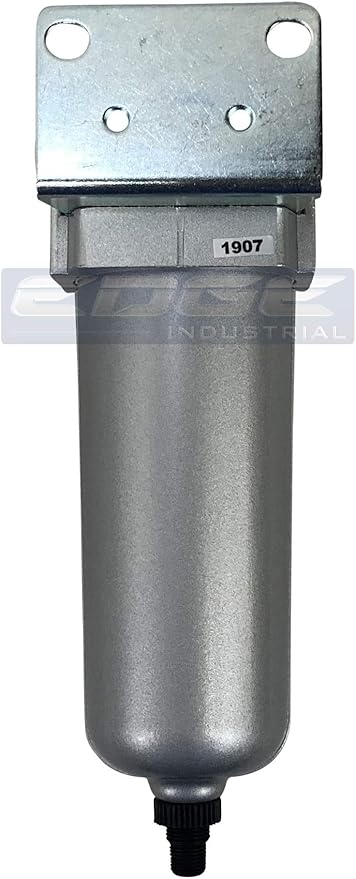 HEAVY DUTY INDUSTRIAL RATED HIGH FLOW PARTICULATE FILTER, IN-LINE WATER TRAP FOR COMPRESSED AIR LINE SYSTEMS, 5 MICRON WITH METAL BOWL AND AUTO DRAIN (3/4" NPT, 5oz)