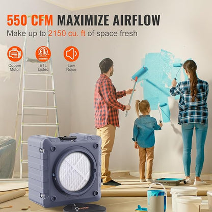VEVOR Air Scrubber with 3-Stage Filtration, Stackable Negative Air Machine 550 CFM, Air Cleaner with MERV10, Carbon, H13 HEPA, for Home, Industrial and Commercial Use