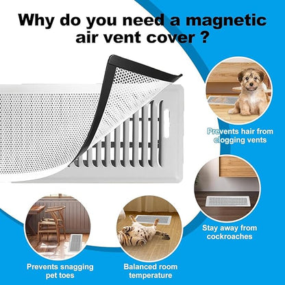 4 PCS DIY White Magnetic Vent Covers – 13.8" x 11.8" Customizable Air Register with Easy-to-Cut Mesh & Magnetic Strips, Perfect Fit for Floor/Wall/Ceiling Vents, Home Vent Solutions（White）