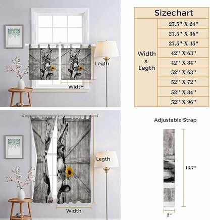 Funny Farm Animals Bathroom Curtains 63 Inch Length, Window Curtains Tab Top, Vintage Barn Grey Sunflowers Light Filtering Window Treatments Drapes 52"x63" 2 Panel