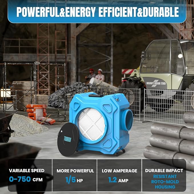 Air Scrubber with 3-Stage Filtration, 750CFM HEPA Air Scrubber Negative Air Machine with Lockable 360° Wheels & Auto-Foldable Handle, Portable Heavy Duty Air Cleaner for Home Industrial Commercial Use