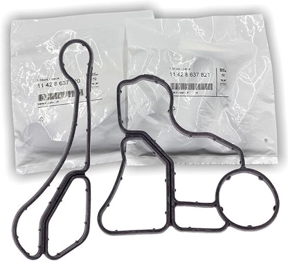 OEM Parts 2pcs, N55 N54 N52 N51 N20 Engine Oil Filter Housing Gasket kit, Cooler Seal Gaskets, for 2002-2021 BMW 1 2 3 4 5 6 7 Series X1 X3 X4 X5 X6 Z4 Original Sealing, 11428637820 11428637821