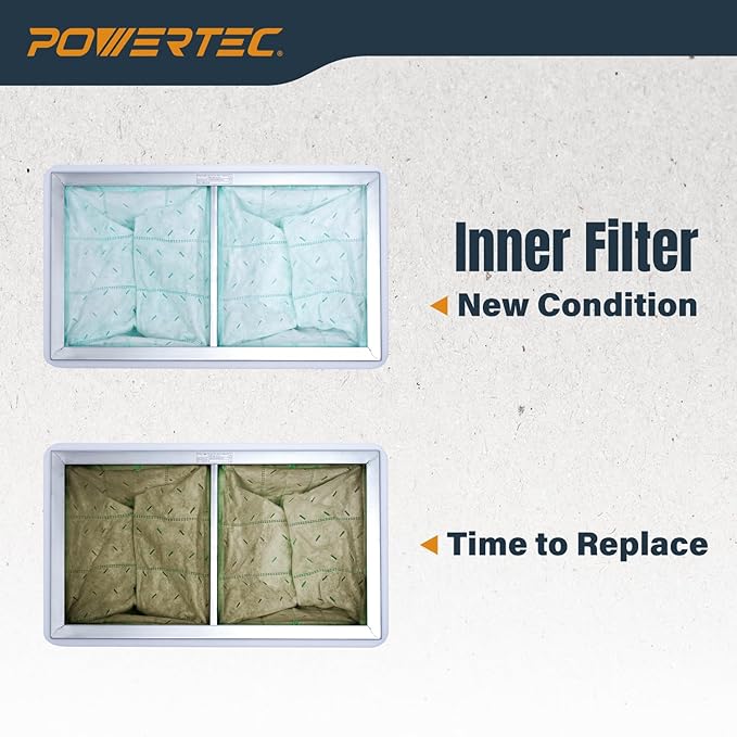 POWERTEC 1 Micron Inner Air Filter for WEN 3410, POWERTEC AF4000/AF4001, Shop Fox W1830 Air Filtration System, Replacement for WEN 90243-026-2 Woodworking Air Filters for Workshop & Garage, 3PK