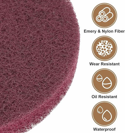 HARFINGTON 24pcs Scrubber Scouring Pads 500 Grits 4 Inch Drill Power Brush Hoop and Loop Surface Conditioning Disc Drill Scuffing Disc Scrub Pads for Home Kitchen Cleaning, Red