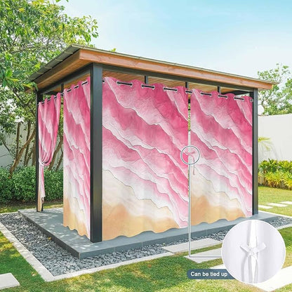 Ocean Outdoor Curtains for Patio Beach Waves Watercolor Abstract Gradient Pink Waterproof Outside Curtains with Grommet Top Weatherproof Curtain for Cabana Pergola Gazebo, 1 Panel, 54" W x 84" L
