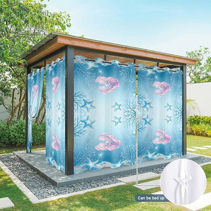 Ocean Shell Outdoor Curtains for Patio Corals Starfish Summer Marine Waterproof Outside Curtains with Grommet Top Weatherproof Curtain for Cabana Pergola Gazebo, 2 Pack, 54" W x 84" L