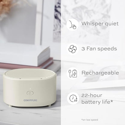 Conair Portable Small Air Purifier, Rechargeable Corded/Cordless, HEPA Air Filter, Allergy Relief, Dust, Pollen, Odor Control, Bedroom, Dorm Room, Small Room