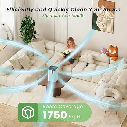 Air Purifier for Home Large Room Up to 1750ft²,3-in-1 Filter with Sleep Mode,Air Purifier with Aromatherapy Diffuser for Office,Living Room,Bedroom,Remove Smoke Odor,Home Pets,White Black