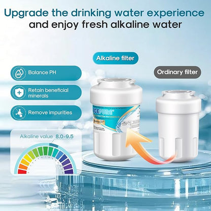 ICEPURE Alkaline RWF0600A-AL Refrigerator Water Filter Replacement for GE MWF, MWFA, MWFINT, MWFP, GWF, 46-9991, Kenmore® 9991, WFC1201, GSE25GSHECSS, GSH25JSDDSS, GSHS6LGBBHSS, Enhances PH, 4Pack
