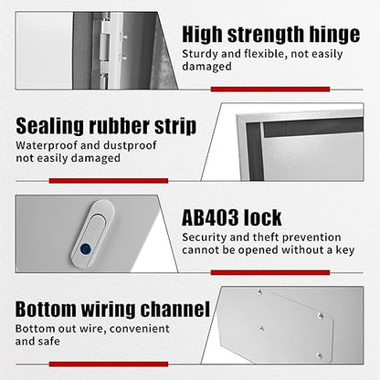 Electrical Box 24 x 16 x 12 Inch Indoor Outdoor Electrical Enclosure Box Steel Junction Box Wall Mounted Universal Electrical Project Box with Safety Locks and Mounting Plates