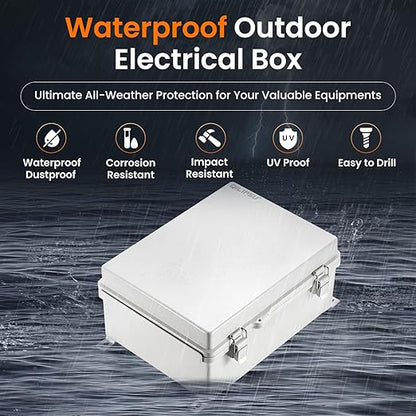 QILIPSU Outdoor Electrical Box, 11.4"x7.5"x5.5" Waterproof Junction Box IP67 ABS Plastic Enclosure Weatherproof Grey Hinged Cover for Electric Project Control