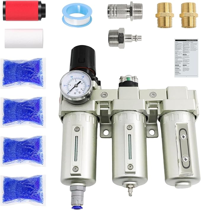 3/4" NPT Industrial Grade 3 Stage Air Drying System, Air Compressor Water Separator System Filter Oil Water Separator Dryer for Plasma Cutter and Paint Spray,Auto Drain