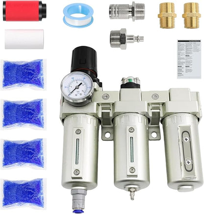3/4" NPT Industrial Grade 3 Stage Air Drying System, Air Compressor Water Separator System Filter Oil Water Separator Dryer for Plasma Cutter and Paint Spray,Auto Drain