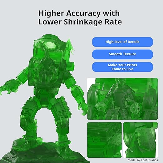 ANYCUBIC ABS-Like Resin 3.0, Upgraded 14K 3D Printer Resin with Enhanced Strength and Toughness, High Precision, Low Odor, Wide Compatibility for All LCD Resin 3D Printers (Clear Green, 1kg)
