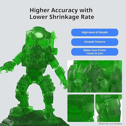 ANYCUBIC ABS-Like Resin 3.0, Upgraded 14K 3D Printer Resin with Enhanced Strength and Toughness, High Precision, Low Odor, Wide Compatibility for All LCD Resin 3D Printers (Clear Green, 1kg)