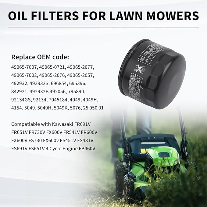 49065-0721 Oil Filter Compatiable with Kawasaki FR541V FR600V FR651V FR691V FR730V FS481V FS541V FS600V FS651V FS691V FS730V FX481V FX541V FX600V FX651V FX691V FX730V Engines 49065-7007 (2PCS)
