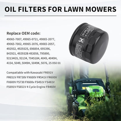 49065-0721 Oil Filter Compatiable with Kawasaki FR541V FR600V FR651V FR691V FR730V FS481V FS541V FS600V FS651V FS691V FS730V FX481V FX541V FX600V FX651V FX691V FX730V Engines 49065-7007 (2PCS)