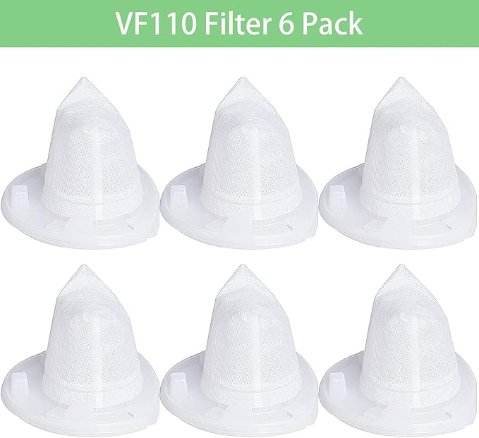 VF110 Filter, 6 Pack Replacement Vacuum Filters for Black & Decker VF110 Cordless Vacuum CHV1210, CHV1410, CHV1410B, CHV1410L, CHV1410L32, CHV1510, CHV9610, BDH2000L, 90558113-01