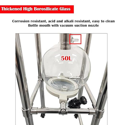 50L Glass Vacuum Filter, Lab Vacuum Suction Filter Device, Brinell Funnel/High Borosilicate Glass Flask, Negative Pressure Stainless Steel Vacuum Filter for Liquid Extraction, -0.098Mpa