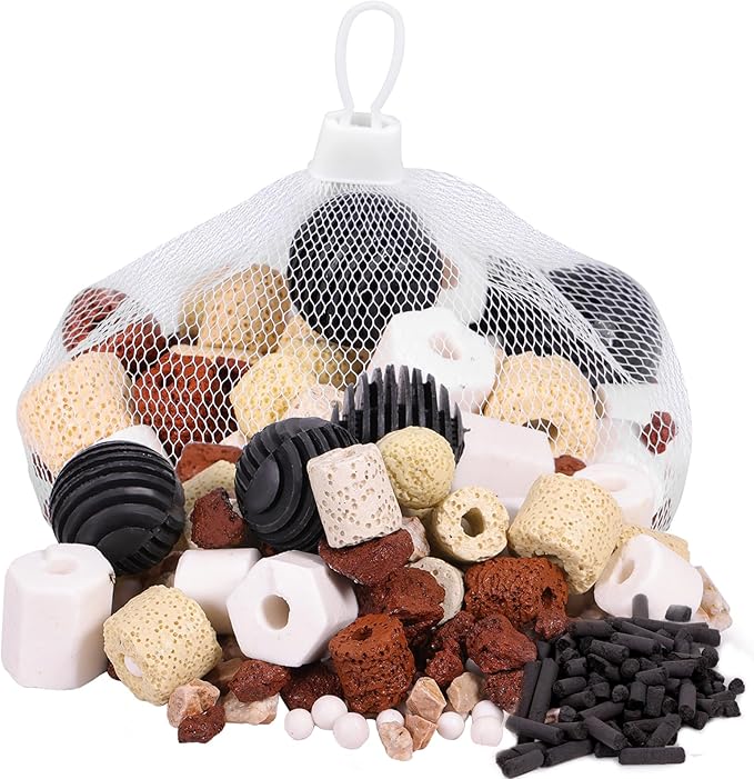 Aquarium Filter Media 12 Species Bio Balls Ceramic Rings Activated Carbon Filter Media Kit with Free Mesh Bag for Fish Tank Pond Canister Filter