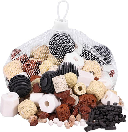 Aquarium Filter Media 12 Species Bio Balls Ceramic Rings Activated Carbon Filter Media Kit with Free Mesh Bag for Fish Tank Pond Canister Filter