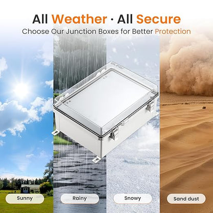 QILIPSU Waterproof Junction Box IP67 Outdoor Plastic Electrical Project Enclosure Weatherproof with Inner Door, Mounting Plate, Wall Brackets, Hinged Clear Cover 14.6"x10.6"x5.9" CC-D