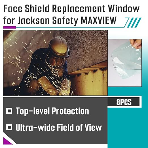 8 Pcs Face Shield Replacement Window Compatible with Jackson Safety Premium Face Shield Mask, Protective Lens for Grinding and Welding, Durable and Scratch-Resistant, Clear Tint, Uncoated