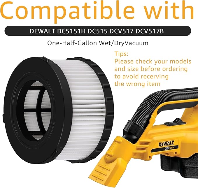 (2pieces) DC5151H HEPA filter replacement accessory, compatible with DEWALT dry wet vacuum DCV517B DC515 DCV517, equipped with 1 reusable cleaning brush