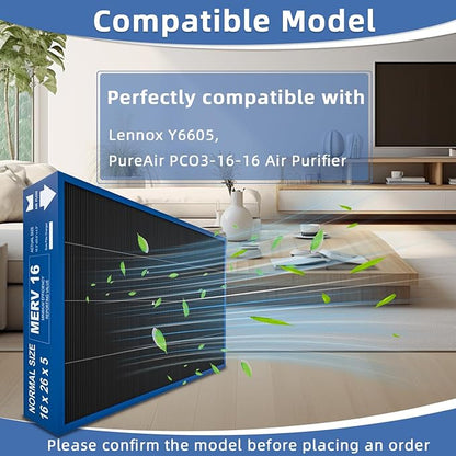 16x26x5 MERV16 Replacement Filter Compatible with PureAir PCO3-16-16 Air Purifier, Activated carbon deep filtration （actual size:16.3" x 25.5" x 4.3"）
