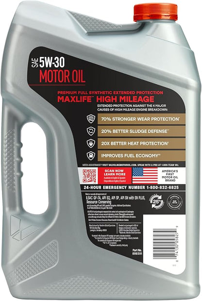 Valvoline Extended Protection High Mileage with Ultra MaxLife Technology 5W-30 Full Synthetic Motor Oil 5 QT, Case of 3