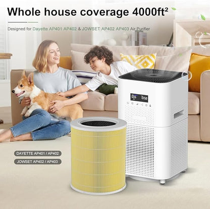 2 Pack AP401 AP402 Filter Replacement, Compatible with Dayette AP401 AP402 and JOWSET AP402 AP403 Air Purifier for Large Room up to 3000Ft², H13 True HEPA Filter, Designed for Pet
