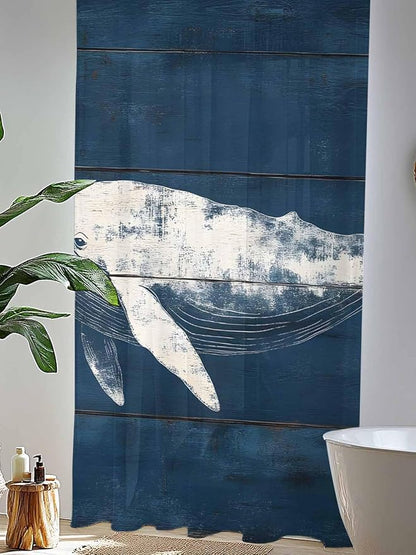 Sheer Curtains 108 Inches Long, Summer Whale Semi Sheer Curtains Light Filtering Window Treatment, Ocean Vintage Wooden Grain Blue Privacy Voile Drapes for Living Room Bedroom 52x108 Inch