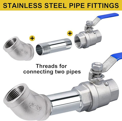 45 Degree Elbow 2PCS, 3/4" NPT Female x 3/4" NPT Female 304 Stainless Steel Pipe Fitting, Connector Coupler Apply to Outdoor/Garden/Industrial
