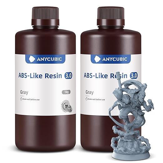 ANYCUBIC ABS-Like Resin 3.0, 3D Printer Resin with Enhanced Strength and Toughness, High Precision and Minimal Shrinkage, Wide Compatibility for All LCD Resin 3D Printers (Grey+Grey, 2kg)
